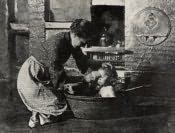 Cramlington, Mrs. Nellie Robson bathing her daughter Annie - Click for bigger image