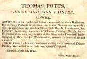 Handbill of Thomas Potts, Painter - Click for bigger image