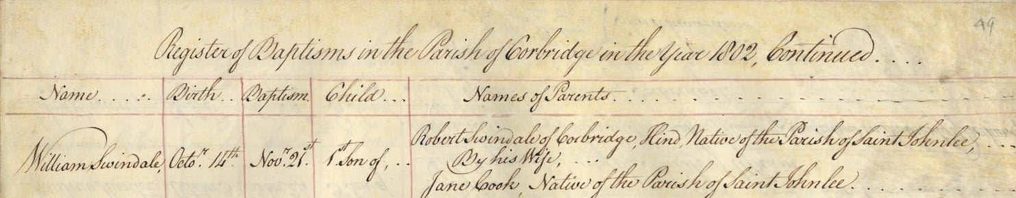 Picture of Corbridge St. Andrew's Baptism Register