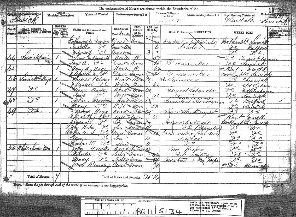 Picture of 1881 Census Returns for Northumberland