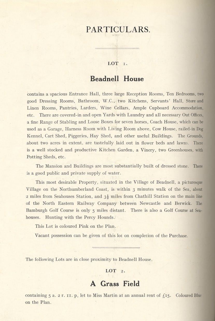 Picture of Beadnell House and Grounds, Sale Catalogue
