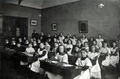 Warkworth, School Room and Pupils - Click for bigger image