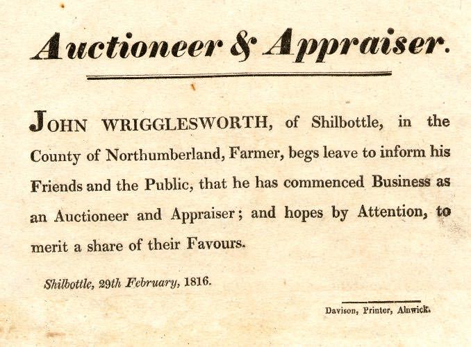Picture of Notice of J. Wrigglesworth to Commence Business
