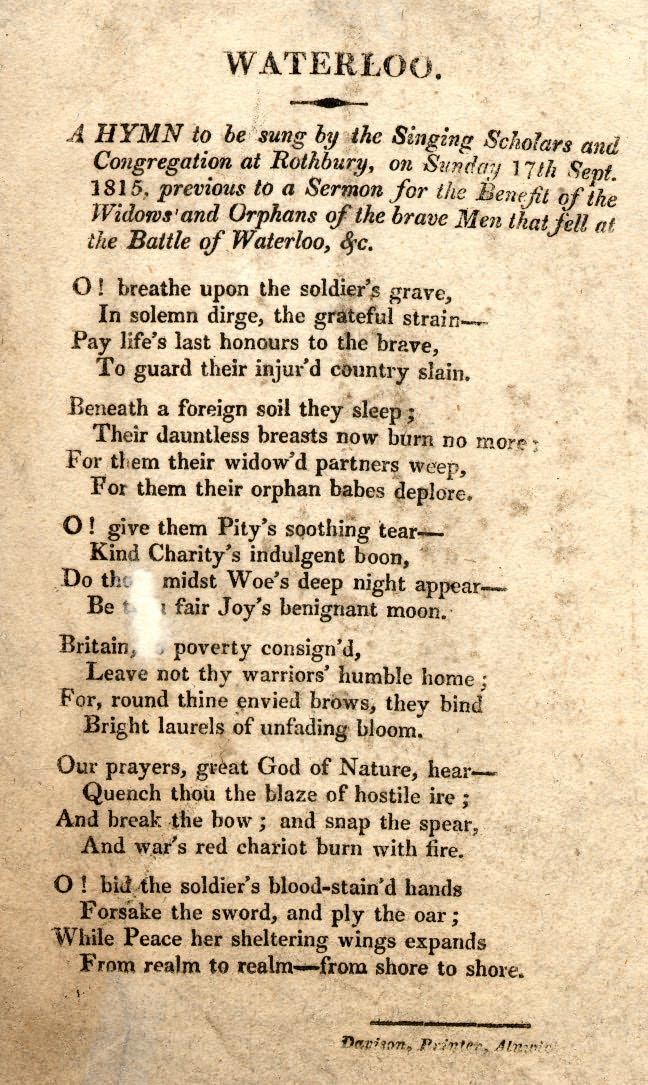 Picture of Lyrics to Waterloo Hymn, Rothbury