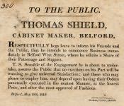 Advertisement for Thomas Shield, Cabinetmaker of Belford - Click for bigger image