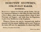 Notice of Dorothy Snowden to Begin Hatmaker's Business - Click for bigger image