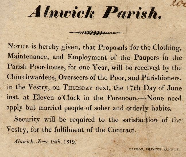 Picture of Notice to Alnwick Parish to help the Parish Poor