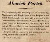 Notice to Alnwick Parish to help the Parish Poor - Click for bigger image