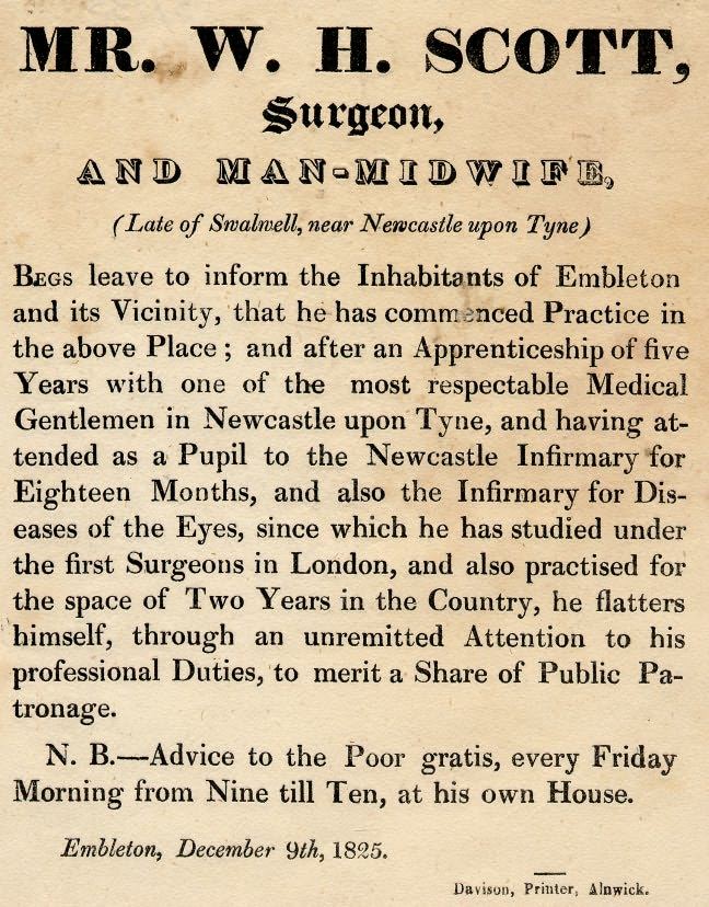 Picture of Advertisement for W H Scott, Surgeon and Man-Midwife