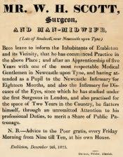 Advertisement for W H Scott, Surgeon and Man-Midwife - Click for bigger image