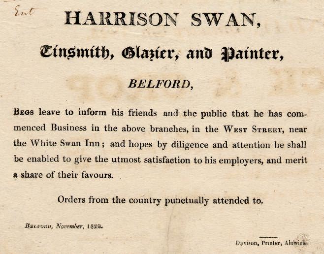 Picture of Notice of Harrison Swan starting Business
