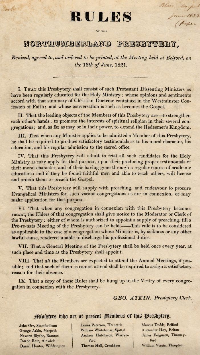Picture of Rules of the Northumberland Presbytery