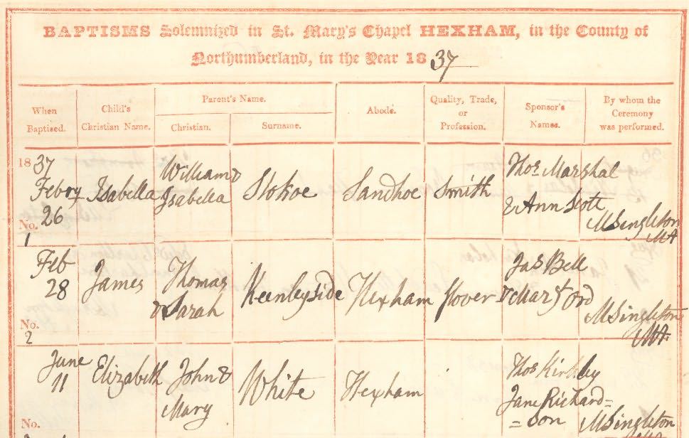 Picture of Hexham St. Mary's Chapel Roman Catholic Baptism Register