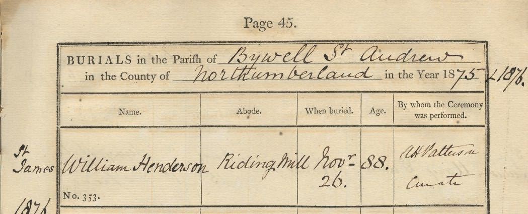 Picture of Bywell St. Andrew's Burial Register