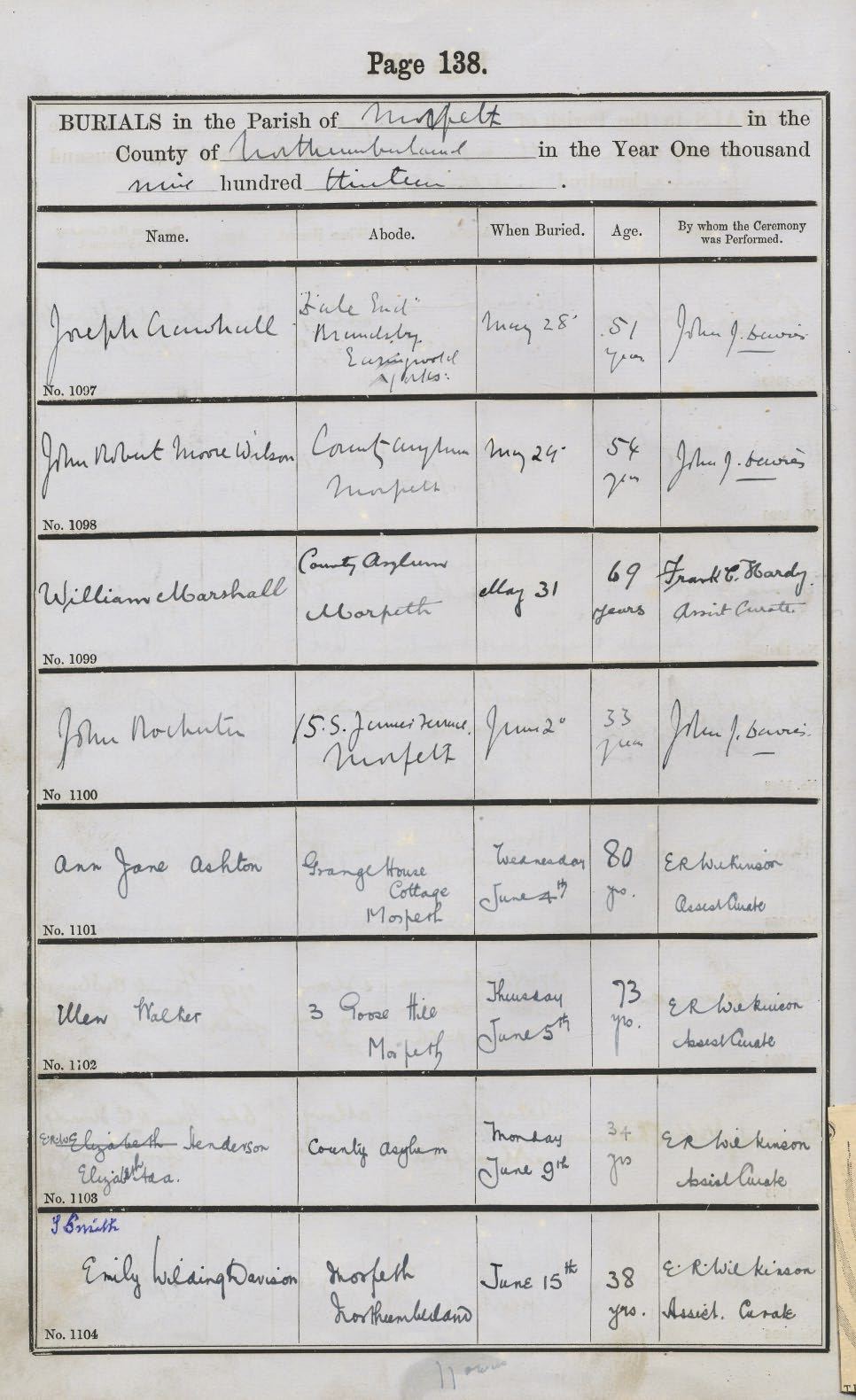 Picture of Morpeth St. Mary's Burial Register