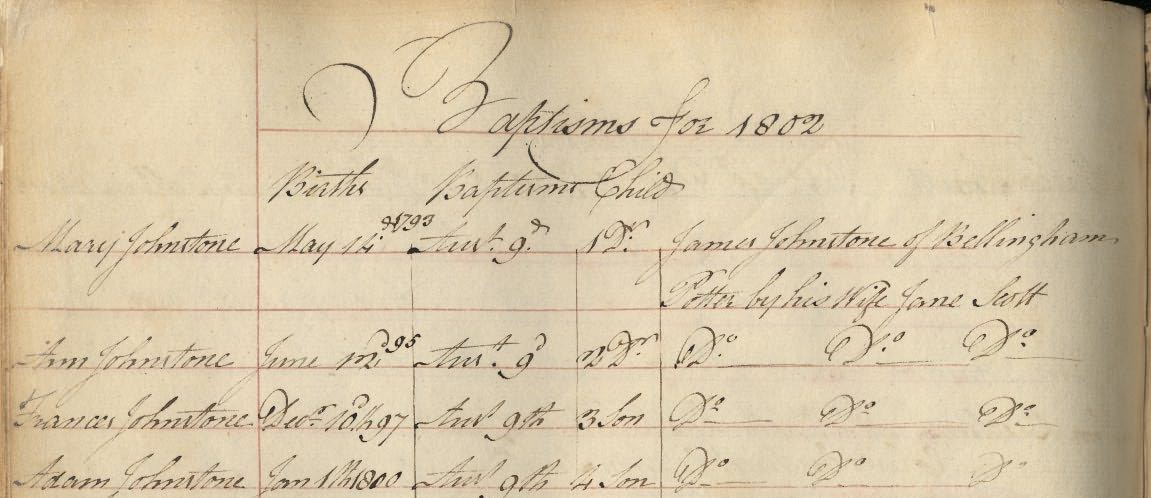 Picture of Bellingham St. Cuthbert's Baptism Register
