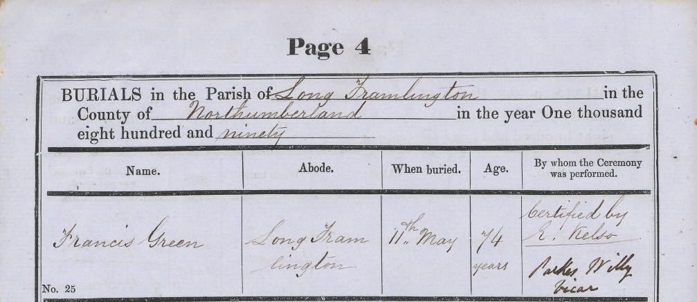 Picture of Longframlington St. Mary's Burial Register