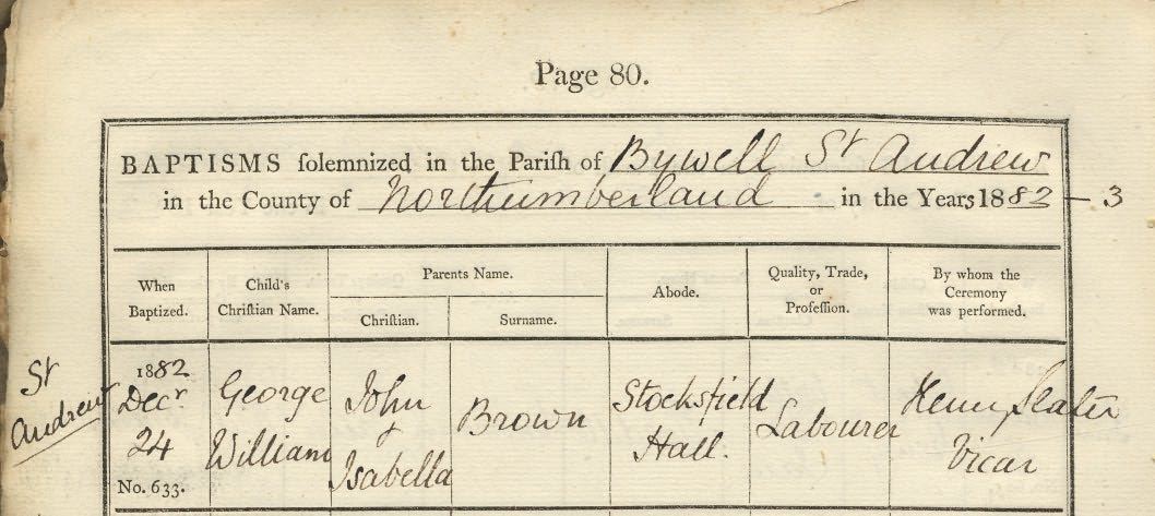 Picture of Bywell St. Andrew's Baptism Register