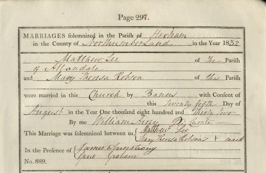 Picture of Hexham St. Andrew's Marriage Register