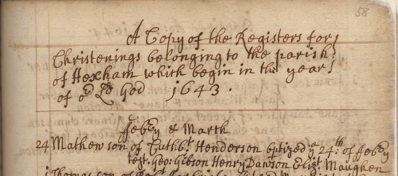 Picture of Hexham St. Andrew's Baptism Register