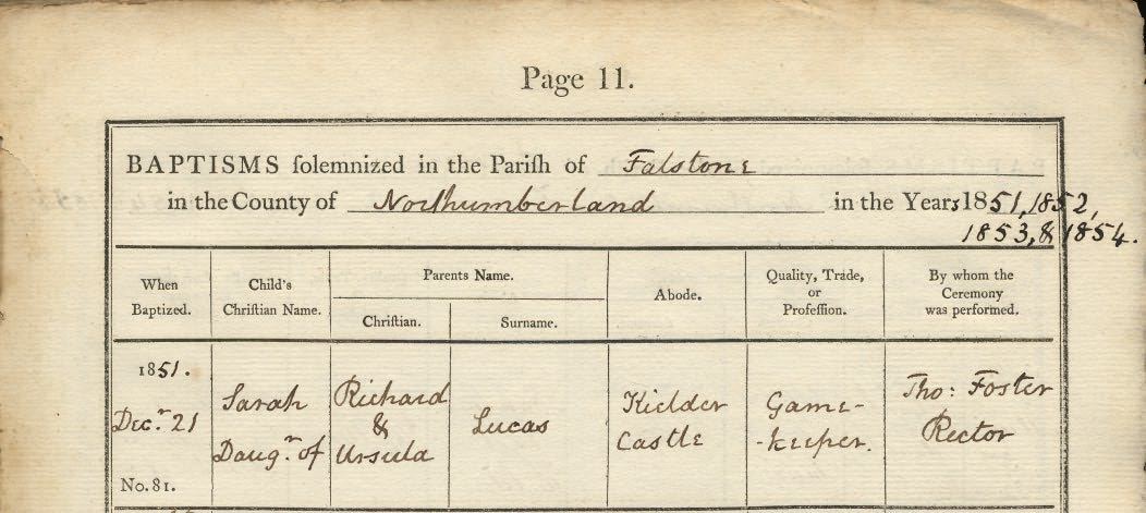 Picture of Falstone St. Peter's Baptism Register