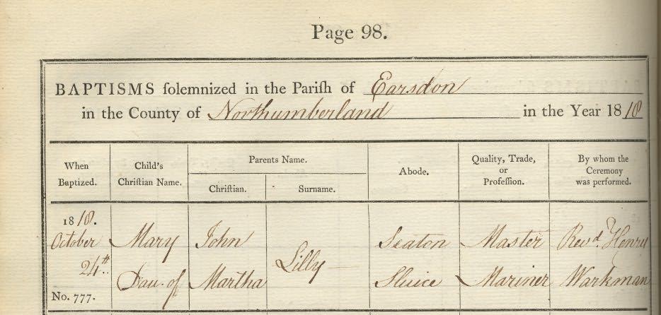 Picture of Earsdon St. Alban's Baptism Register