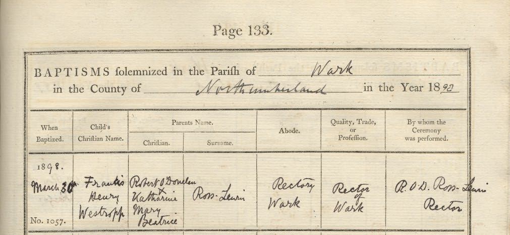 Picture of Wark St. Michael's Baptism Register