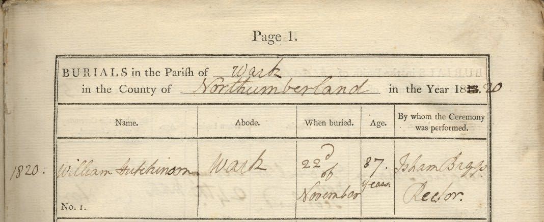 Picture of Wark St. Michael's Burial Register