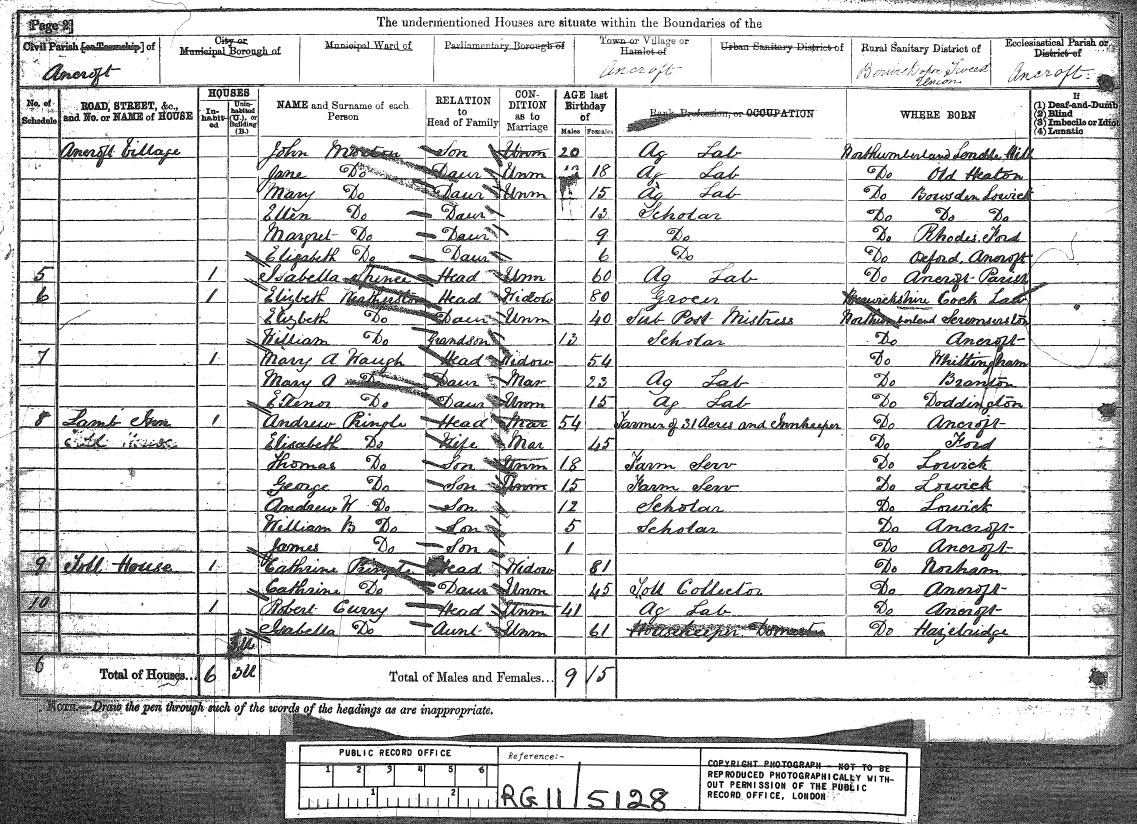 Picture of 1881 Census Returns for Northumberland