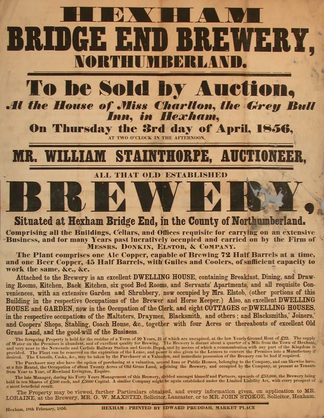 Picture of Bridge End Brewery Auction Notice
