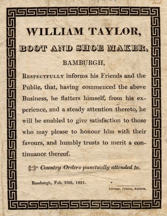 Picture of Advertisement for William Taylor, Boot and Shoe Maker
