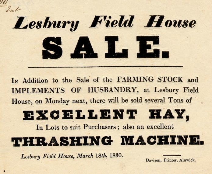 Picture of Notice of Farm Sale at Lesbury Field House