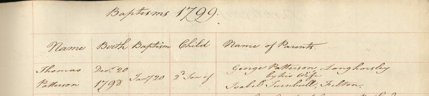 Picture of Longhorsley St. Helen's Baptism Register