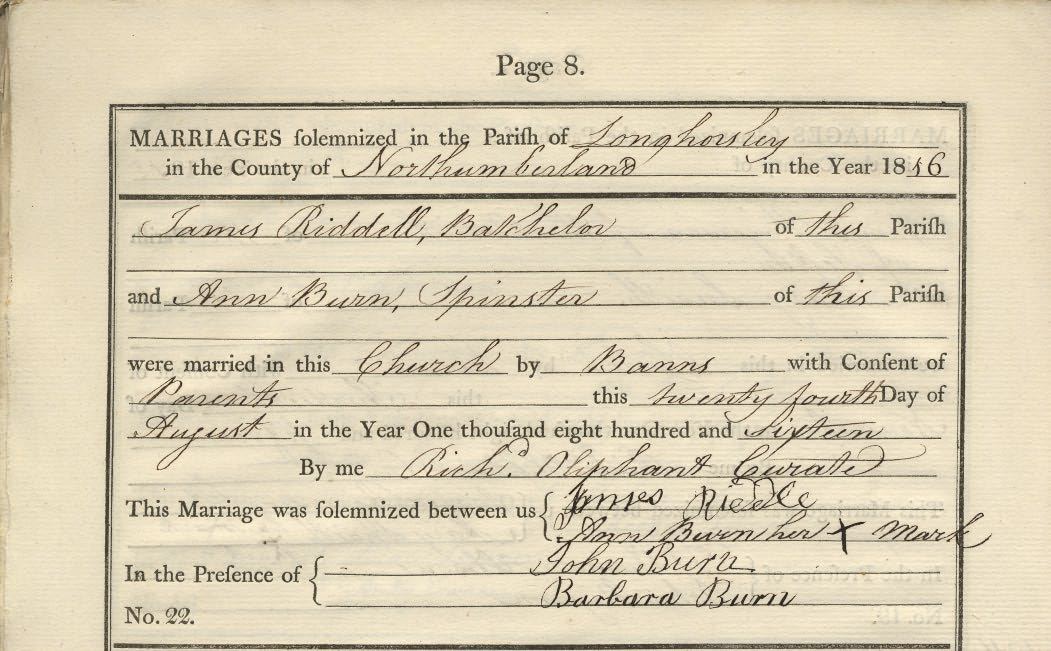 Picture of Longhorsley St. Helen's Marriage Register
